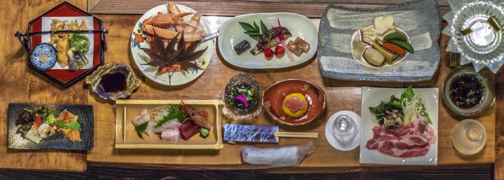 Japanese kaiseki meal at a ryokan in Japan