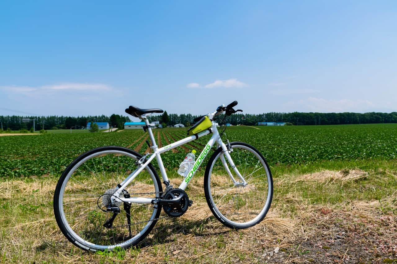 bike next to rice field in japan