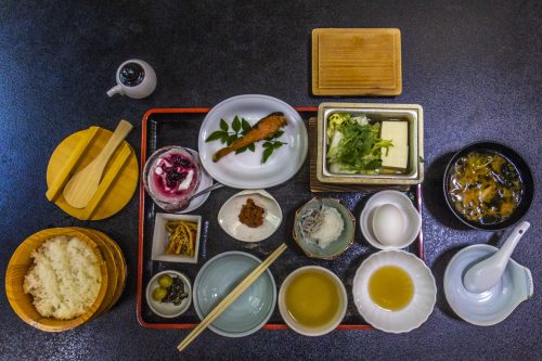 Traditional Japanese Breakfast at Iwasu-so Inn in Nakatsugawa, Gifu Prefecture, Japan