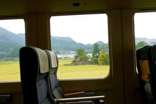Yufuin no Mori train to get to Hita Station in Kyushu, Japan.