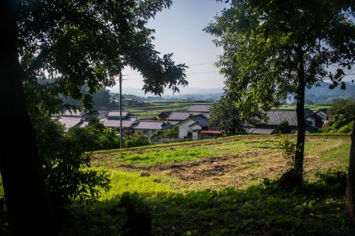 View of the Japanese countryside on a farm near Usuki town, Oita Prefecture, Japan