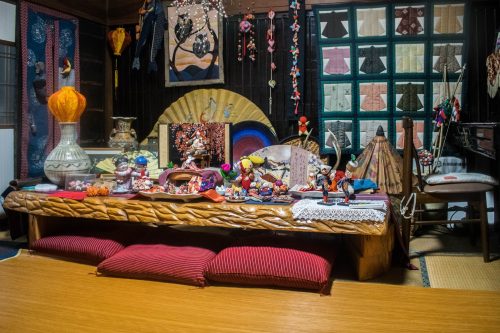 Buddhist ornaments on a farm near Usuki City, Oita Prefecture, Japan