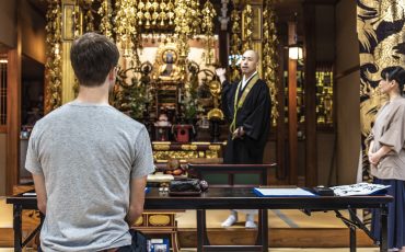 Zen time during a calligraphy class at Kofoku-ji Temple, Gifu Prefecture, Japan