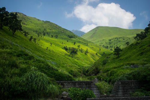 Cycling from Mount Yufudake near Yufuin, Oita Prefecture, Japan