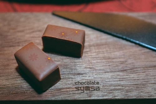 Tasting at Rozilla, the chocolate shop by Es Koyama, in Sanda, Hyogo Prefecture, Japan