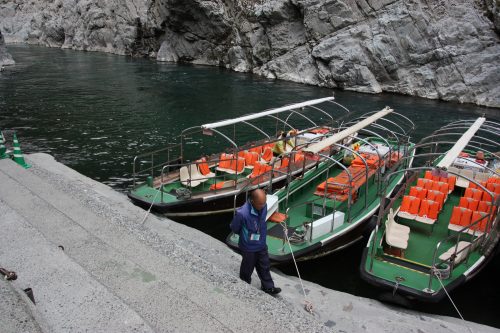 Boat tours of the Oboke Gorge are available in Tokushima Prefecture, Shikoku.
