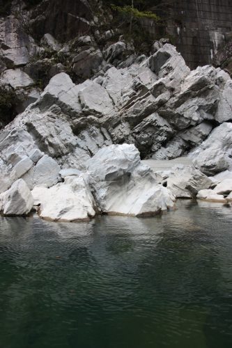 Rock formations of Oboke Gorge along the Yoshino River, Tokushima Prefecture.