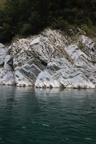 White cliffs of Oboke Gorge along the Yoshino River, on the island of Shikoku, Japan.