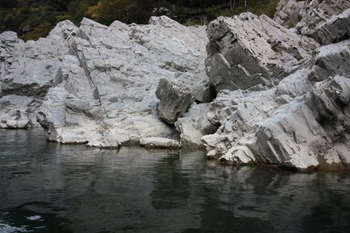 White cliffs of Oboke Gorge along the Yoshino River, Tokushima Prefecture.