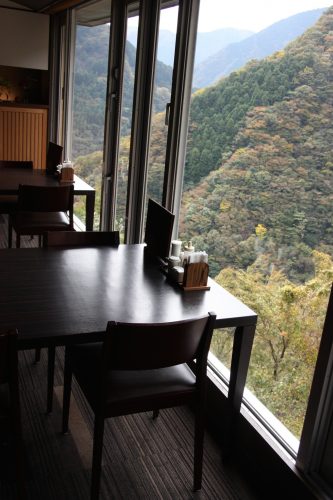 Meal time with a spectacular view at Iya Onsen Hotel, Tokushima Prefecture.