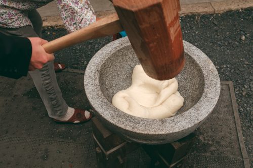 Preparing mochi with Ogi locals in Shiga Prefecture, near Kyoto, Japan