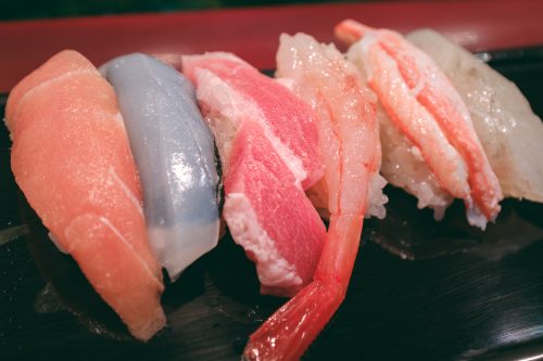 Several pieces of seasonal sushi from Toyama Bay.