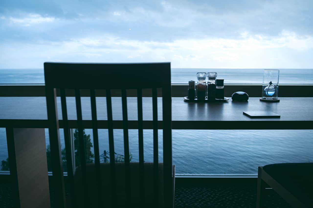A view of peaceful Toyama Bay from Himi Umiakari Onsen.