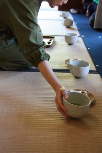 Serving bowls of matcha at Ritsurin Garden in Takamatsu, Kagawa Prefecture in Eastern Shikoku.