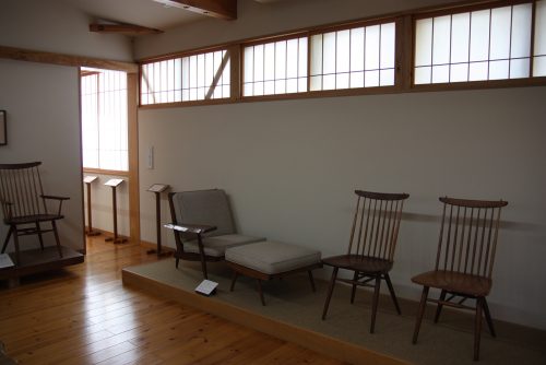 Furniture display at George Nakashima Memorial Hall.