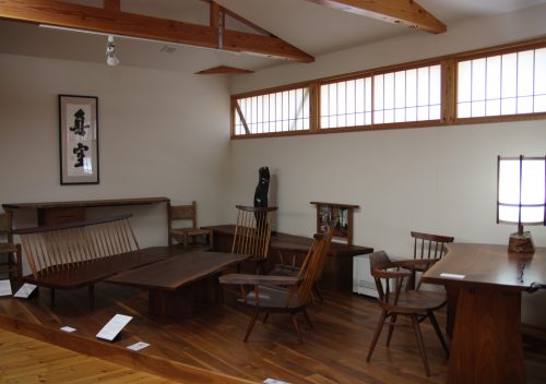 Furniture display at George Nakashima Memorial Hall.