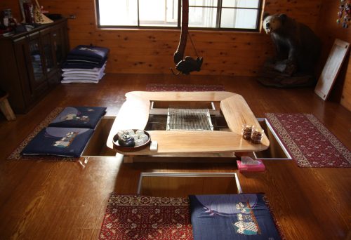 A traditional style dining area at Yuzu No Sato minshuku in Mima town, Tokushima, Shikoku.
