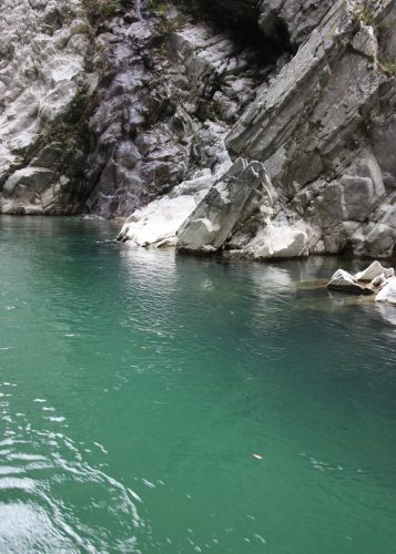 Lovely hues of the emerald waters of the Yoshino River in Tokushima Prefecture.