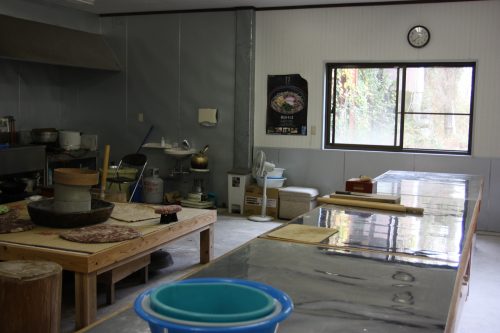 Mrs. Tsukimi's kitchen is the workshop for making homemade soba noodles.