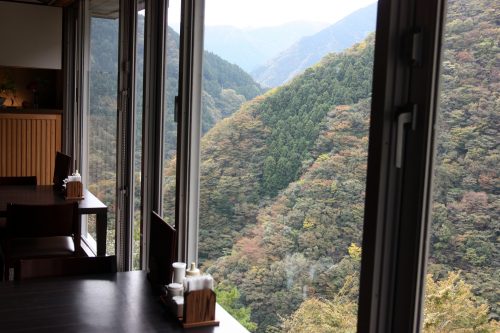 View from the restaurant at Iya Onsen Hotel, Tokushima.