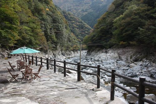 Soak in the hot springs along the river of Iya Valley at Iya Onsen Hotel.