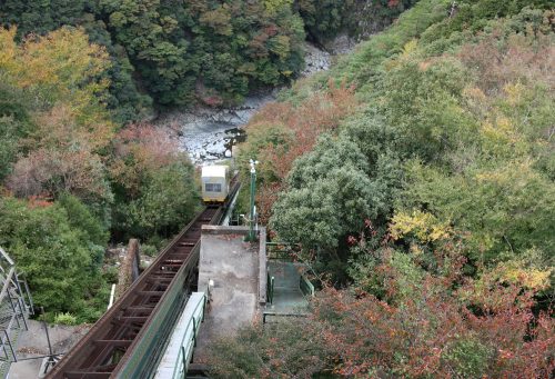 Cable car from hotel to onsen at Iya Onsen Hotel, Tokushima.