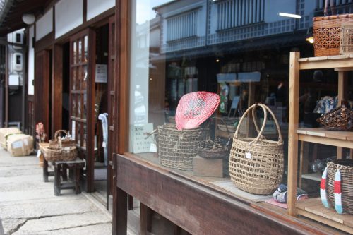 Small handicraft shops of the Bikan historic distict of Kurashiki, Okayama.