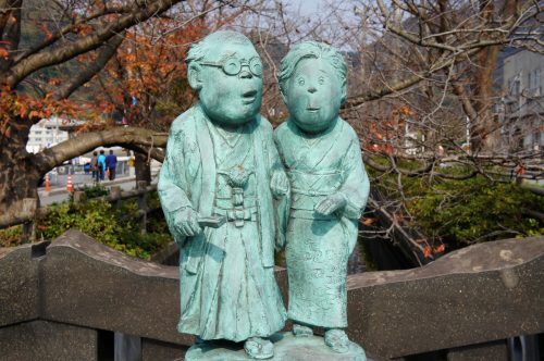Statue of Mizuki Shigeru, on the Mizuki Shigeru Road in Sakaiminato, San'in Region, Tottori, Japan