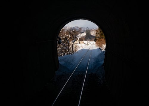 Passing through tunnels on the Akita Nairiku train line.