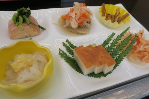 Japanese breakfast items at Ryokan Masagokan in Kakegawa, Shizuoka.