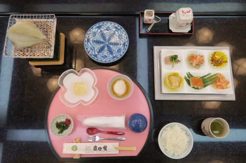 Traditional Japanese breakfast at Ryokan Masagokan in Kakegawa, Shizuoka.