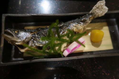 A broiled fish at Ryokan Masagokan in Kakegawa, Shizuoka.