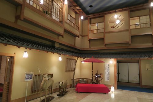 Expansive lobby at Ryokan Masagokan in Kakegawa, Shizuoka.