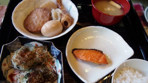 A huge homemade Japanese breakfast at my Izumi farm stay.