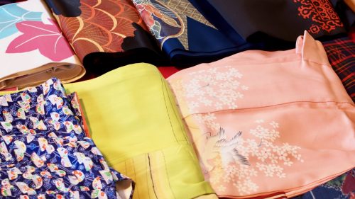 Colorful choices of kimono in Izumi, Kagoshima.