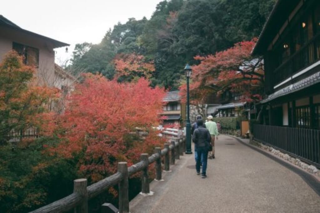 people walking in a traditional Japanese town