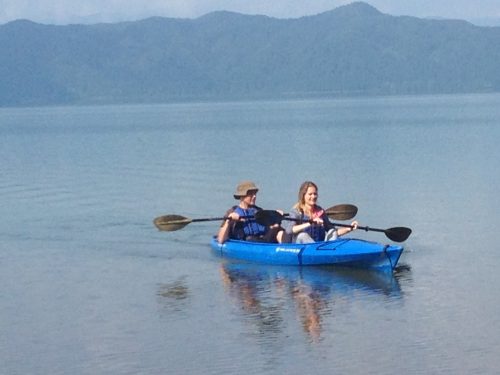 Kayaking on Lake Tazawako in Akita, Tohoku region, Japan.