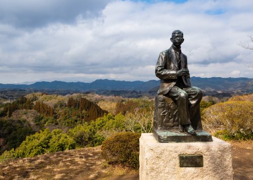 Statue of Rentarou Taki at Oka Castle Ruins, Taketa city, Oita, Kyushu