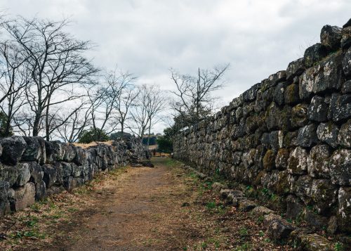 Old stone walls at Oka Castle Ruins, Taketa city, Oita, Kyushu