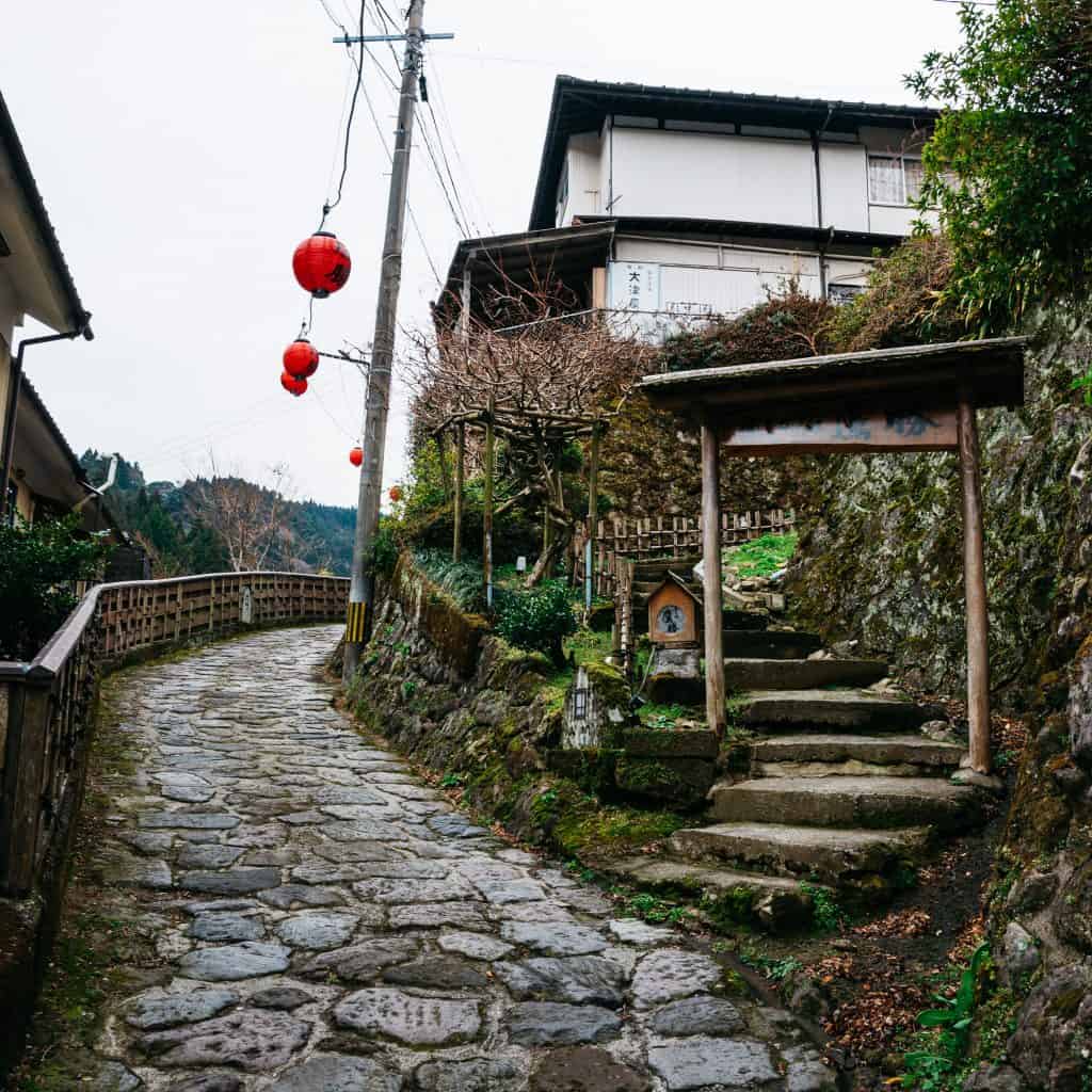cobbled streets in an onsen town in Japan