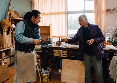 Experiencing Oita bamboo weaving in Yufu city, Kyushu.