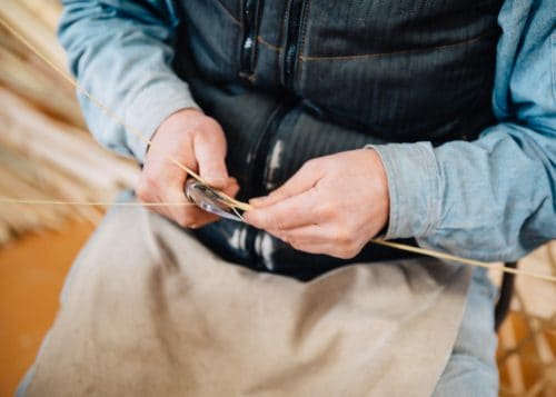 Experiencing Oita bamboo weaving in Yufu city, Kyushu.