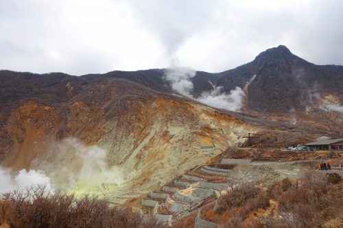 Owakudani, vapors of the Hakone volcano in Japan.