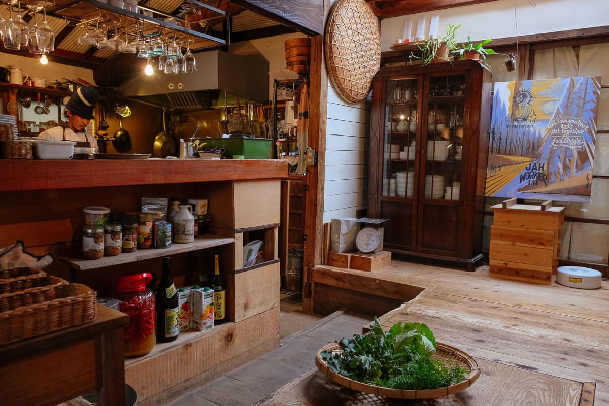 The eclectic interior of Satta Yard in Nakatsu, Oita.