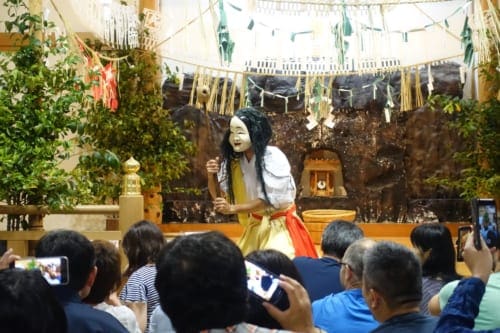 Scenes from the Kagura performed at the Takachiho Shrine in Miyazaki.