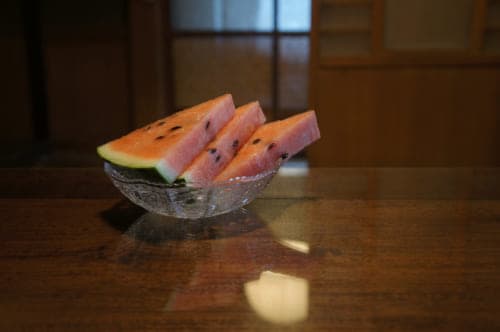 Watermelon slices in a glass dish