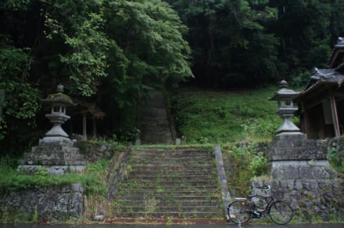 The steps of the sanctuary that is seen in Naomi Kawase's film, which sink into the forest at Asuka