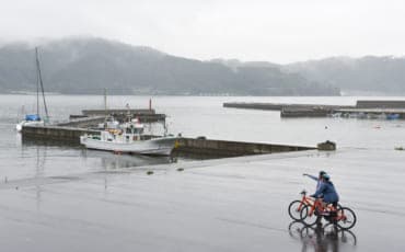 Cycling along the coast of Kamaishi City.