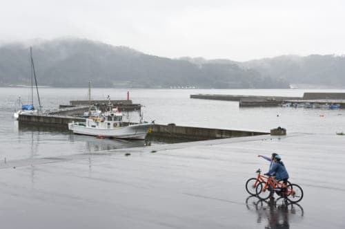 Cycling along the coast of Kamaishi City.