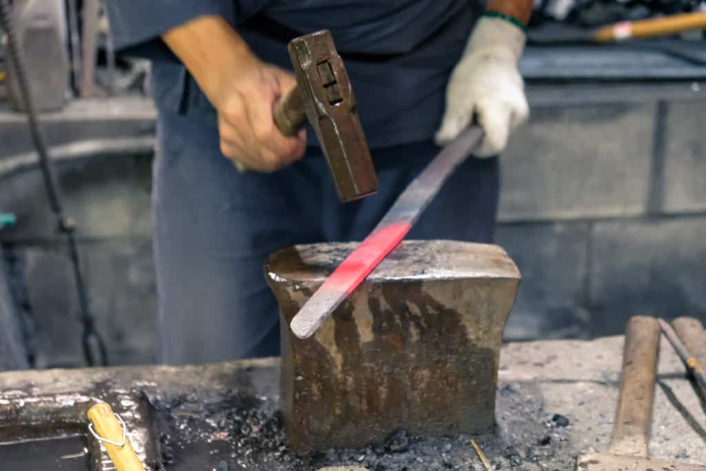 Mr. Matsunaga, a traditional Japanese swordsmith in Arao, Kumamoto, in his studio in Japan